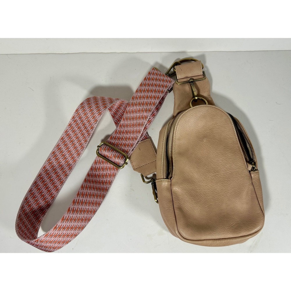Urban Originals Anthropologie Sling Bag Beige Vegan Leather Woven Guitar Strap